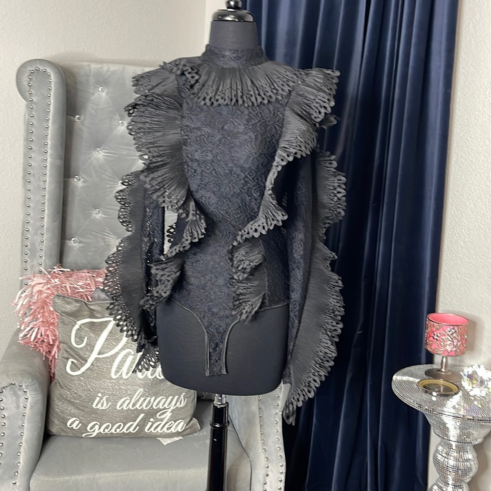 Large ruffle black bodysuit size large